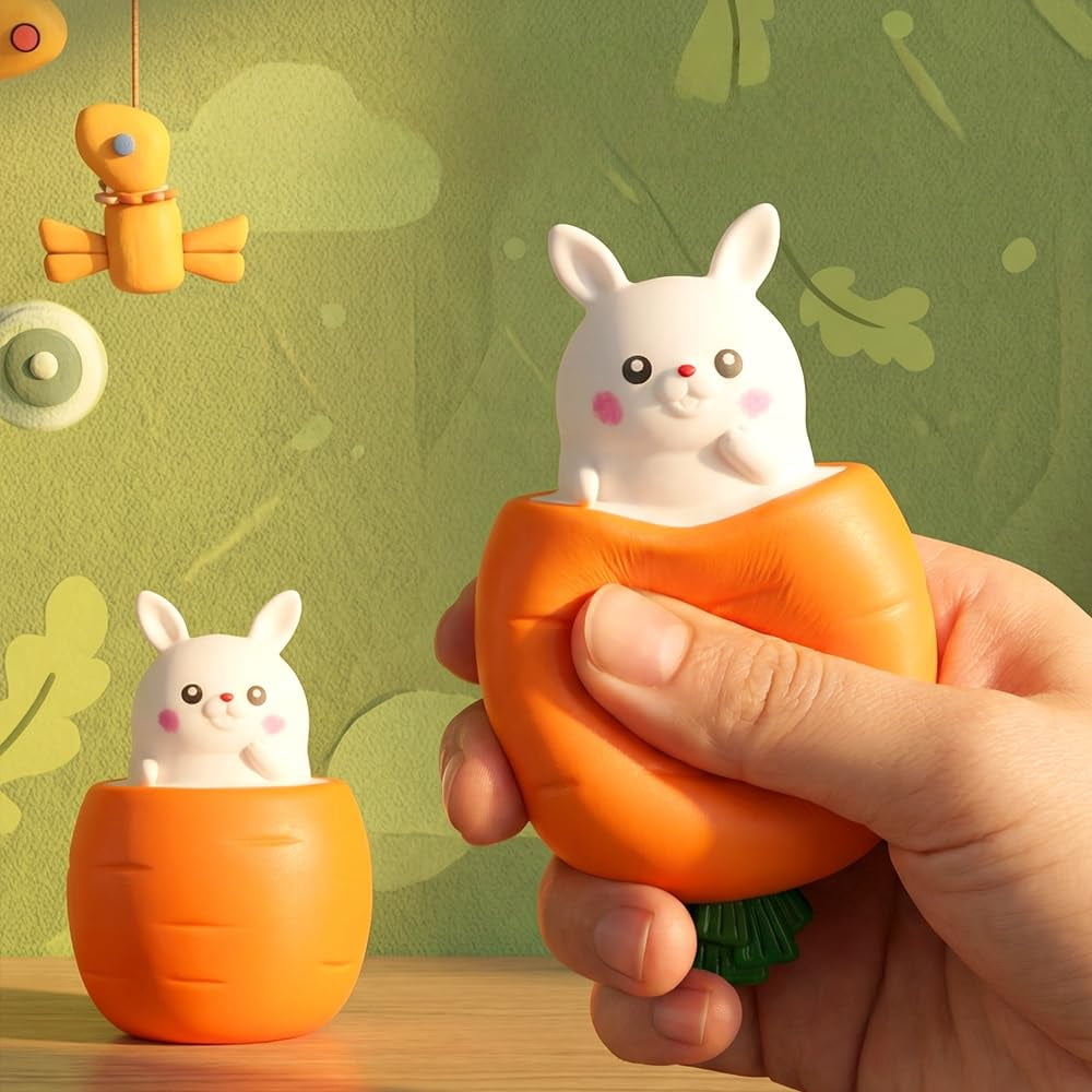 2026 New Easter Basket Essentials, Squeeze Toy Carrot Doll Pop-Up Carrot Bunny, Easter Rabbit Fidget Toy, Novelty Easter Gift for Basket Stuffers
