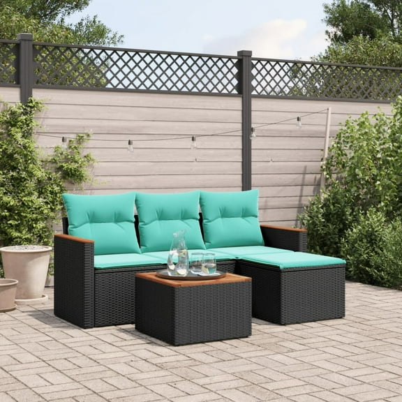 vidaXL 5 Piece Patio Sofa Set with Cushions Black Poly Rattan