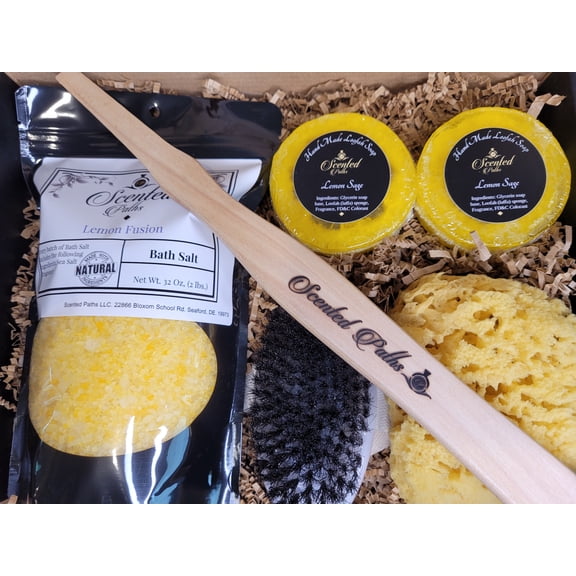 All Natural Organic Luxury Spa Lemon Loofah Soap Salt & Suds (6) Piece Bath Gift Set