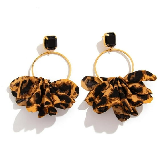 WINDLAND Large Circle Leopard Fabric Earrings for Women Ideal for Fashion Enthusiasts