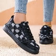 thumbnail image 5 of Ladies Distressed Plaid Denim Skate Shoes Lightweight Flat Platform Lace Up Sneakers Soft Sole Non Slip Walking Shoes, 5 of 7