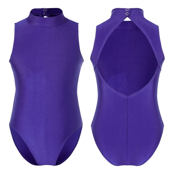 DPOIS Kids Girls Sleeveless Ballet Dance Leotard Turtleneck Gymnastics Bodysuit Dancewear Purple 5-6
