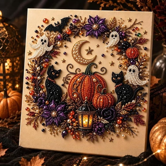 Halloween Ghost Pearl Art DIY Kit, Spooky Cute 3D Crafts for Adults, 3D Pearl Painting Craft Kit, Fall DIY Gift for Beginner (Multicolor)