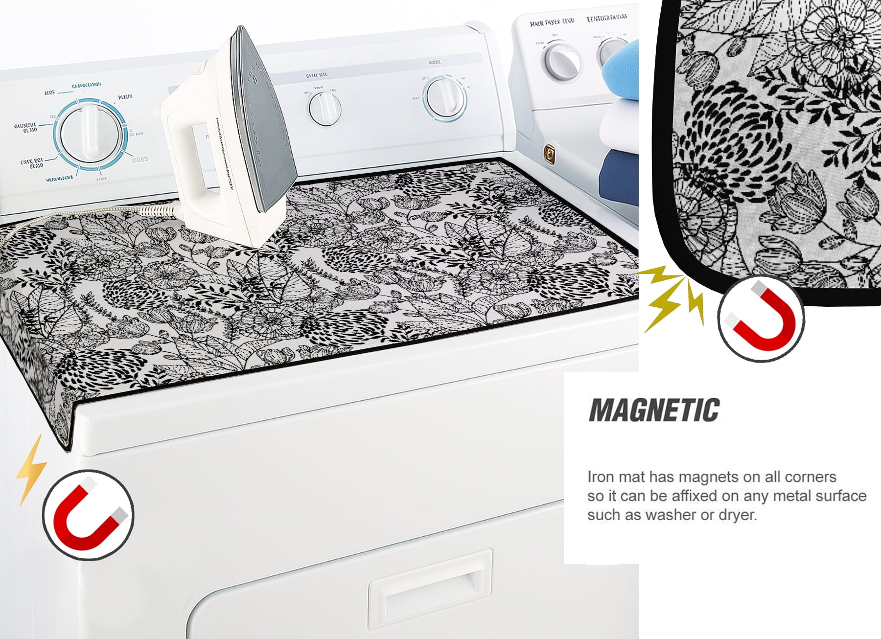 Vargottam Portable Ironing Mat - 28"x48" Foldable Cotton Ironing Pad with Silicone Rest & Magnetic Corners - Travel-Friendly, Space-Saving Iron Board Alternative for Small Homes, Dorms, RVs - Floral