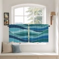 thumbnail image 3 of Turquoise Blue Tier Curtains, Green Gradient Abstract Wave Stripes Light Filtering Kitchen Curtains, 2Pcs Rod Pocket Half Window Treatments Panels for Sink Cafe Cabinet Camper 27.5x24 Inches, 3 of 9