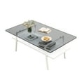 thumbnail image 3 of Smilegend Modern Rectangle Coffee Table with Tempered Glass Tabletop and White Metal Legs, Durable Construction and Sturdy Support, 3 of 8