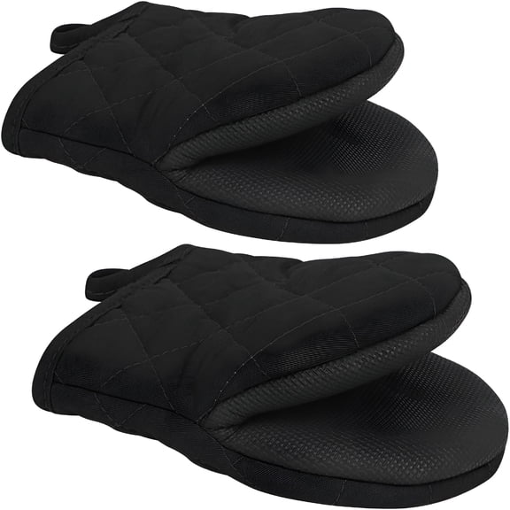 ACDANC 1 Pair Short Oven Mitts - Silicone Kitchen Oven Gloves High Heat Resistant 500ā,Mini Oven Mitts with Non-Slip Grip Surfaces and Hanging Loop for BBQ,Baking,Cooking and Grilling