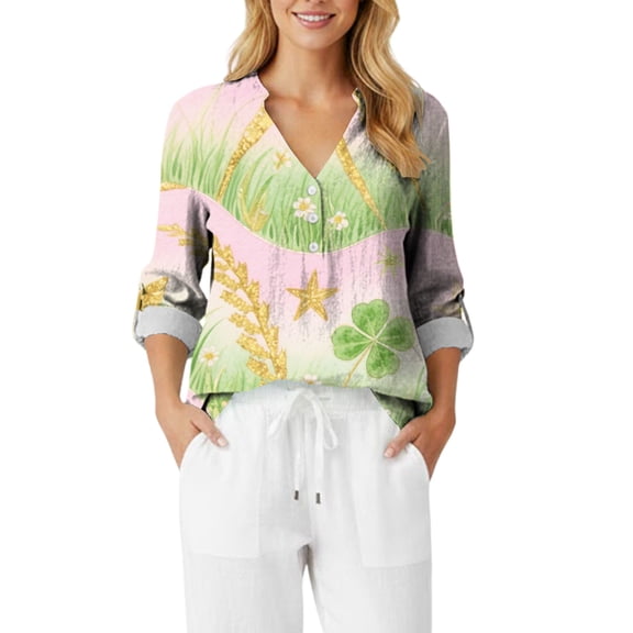 QASIEATN Women's Shirts 3/4 Sleeve Womens Tops Butterfly Casual Shirts Blouse Tops for Women