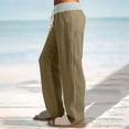 thumbnail image 4 of VOONCAS Women's 100% Cotton Wide Leg Pants - Khaki, Size L | Elastic Drawstring Waist, Side Pockets | Breathable Casual Pants for Summer, Errands & Lounging, 4 of 9