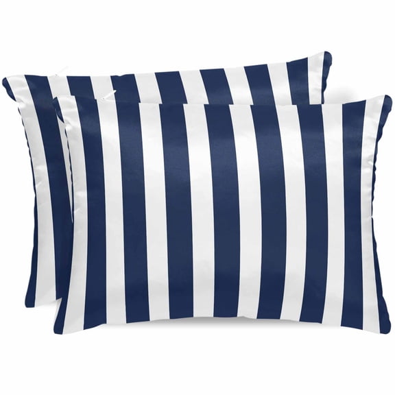 Navy Blue Striped Pillow Cases King Size Set of 2, Smooth Satin Pillowcase for Hair and Skin, Modern Farmhouse Blue White Stripes Decorative Cooling Bed Pillow Covers with Zipper, 20x36 Inches