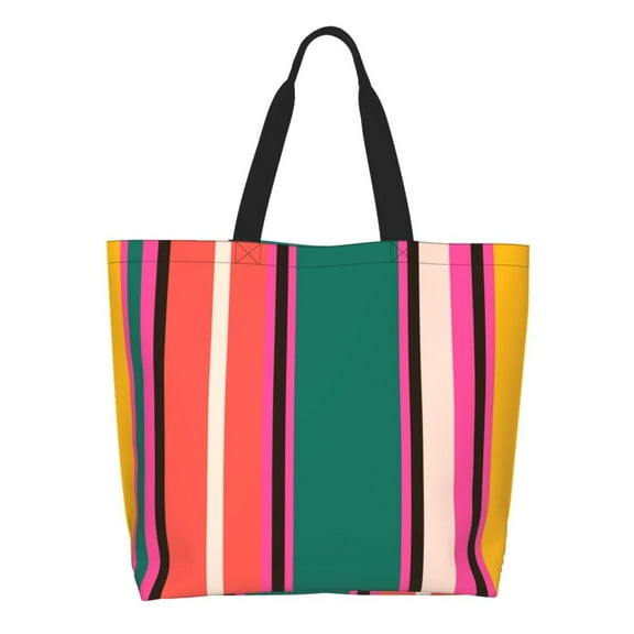 Pofeuu Vertical Stripes Print Reusable Grocery Bags - Washable, Foldable, Packable Tote, Large Handles, Heavy Duty, Zippered Top Pouch