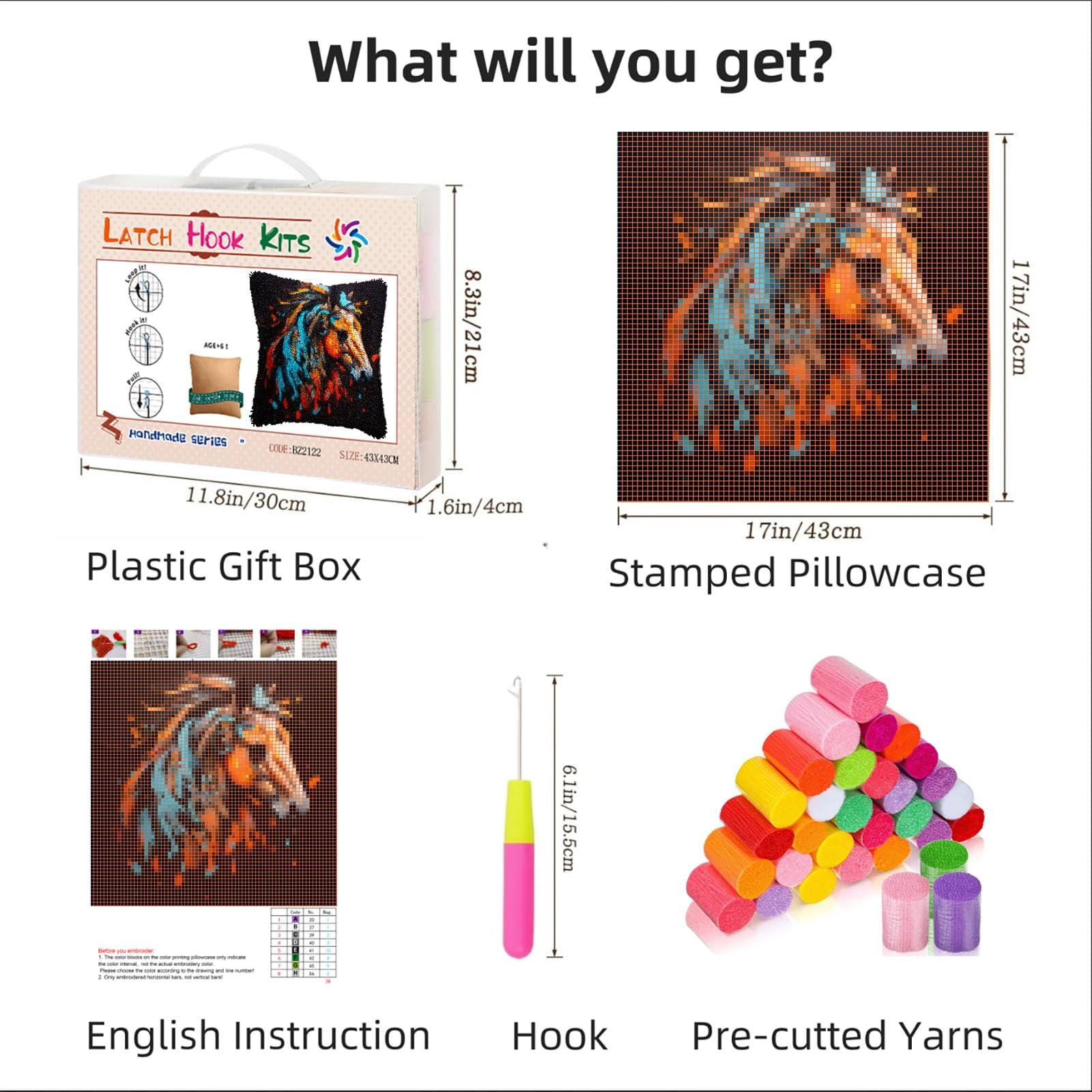 Colorful Indian War Horse DIY Latch Hook Pillow Kits for Adults Printed Pillowcase Crochet Yarns Hooking Handmade Pillow Cover Cushion for Home Sofa Decoration 17x17inch(1)