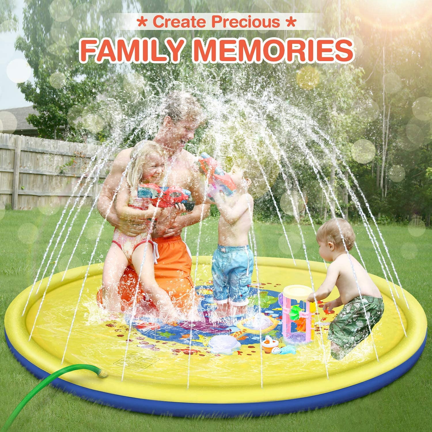 69 Dkhilly 69in-Diameter Sprinkle and Splash Play Mat for Kids Outdoor Water Toys Fun for Kids Exclusive Beautiful Design D 
