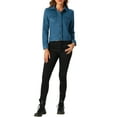 thumbnail image 2 of INSPIRE CHIC Women's Turn-Down Collar Flap Pockets Snap Button Faux Suede Jacket L Peacock Blue, 2 of 6