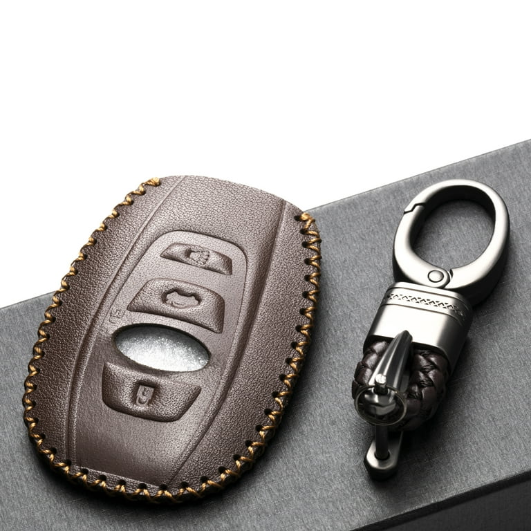 Vitodeco Leather key fob cover compatible for Subaru Forester, Impreza,  Outback, WRX, BRZ, XV Crosstrek, Ascent 2014 - 2024 (4-Button, Brown) 