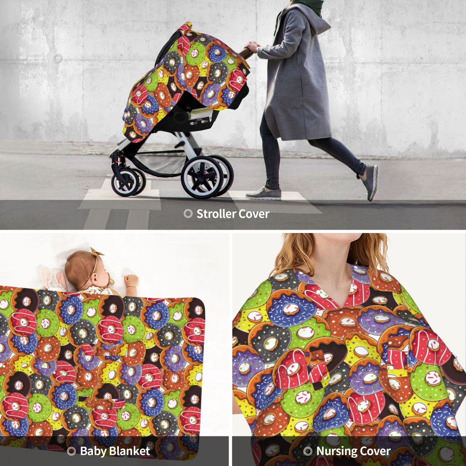 Car Seat Cover Baby - Donut Print No.9054 Breathable Infant Car Seat Cover for Baby Carseat, Lightweight Comfort Baby Essentials Must Haves Newborn Stuff for Girl Boy