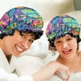thumbnail image 6 of Shower Caps,Blue Pioneer Flower and Leaf Pattern Waterproof Shower Cap for Women 4 Pieces,Double Reusable Hair Cover for Shower PEVA Elastic Stretch Hem, 6 of 7