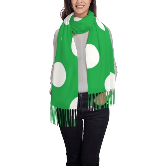 Rateoe Green And White Polka Dot Women's Traditional Scarf Wrap Tassel Shawl Fringes Neck Head Shawl Retro Scarf