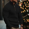 thumbnail image 2 of ASDFVBKG Men's Casual Knitted Pullover Sweater Quarter Zip Long Sleeve Collared Lightweight Ribbed Knit Pullover Casual Men Oversized Trendy Soft Fall Winter Solid Tops Black L, 2 of 5