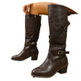 thumbnail image 3 of Women Buckle Knee High Riding Boots Fall Winter Block Heel Motorcycle Knight Long Boot Stylish Low Heel Round Toe Casual Tall Boots, 3 of 8
