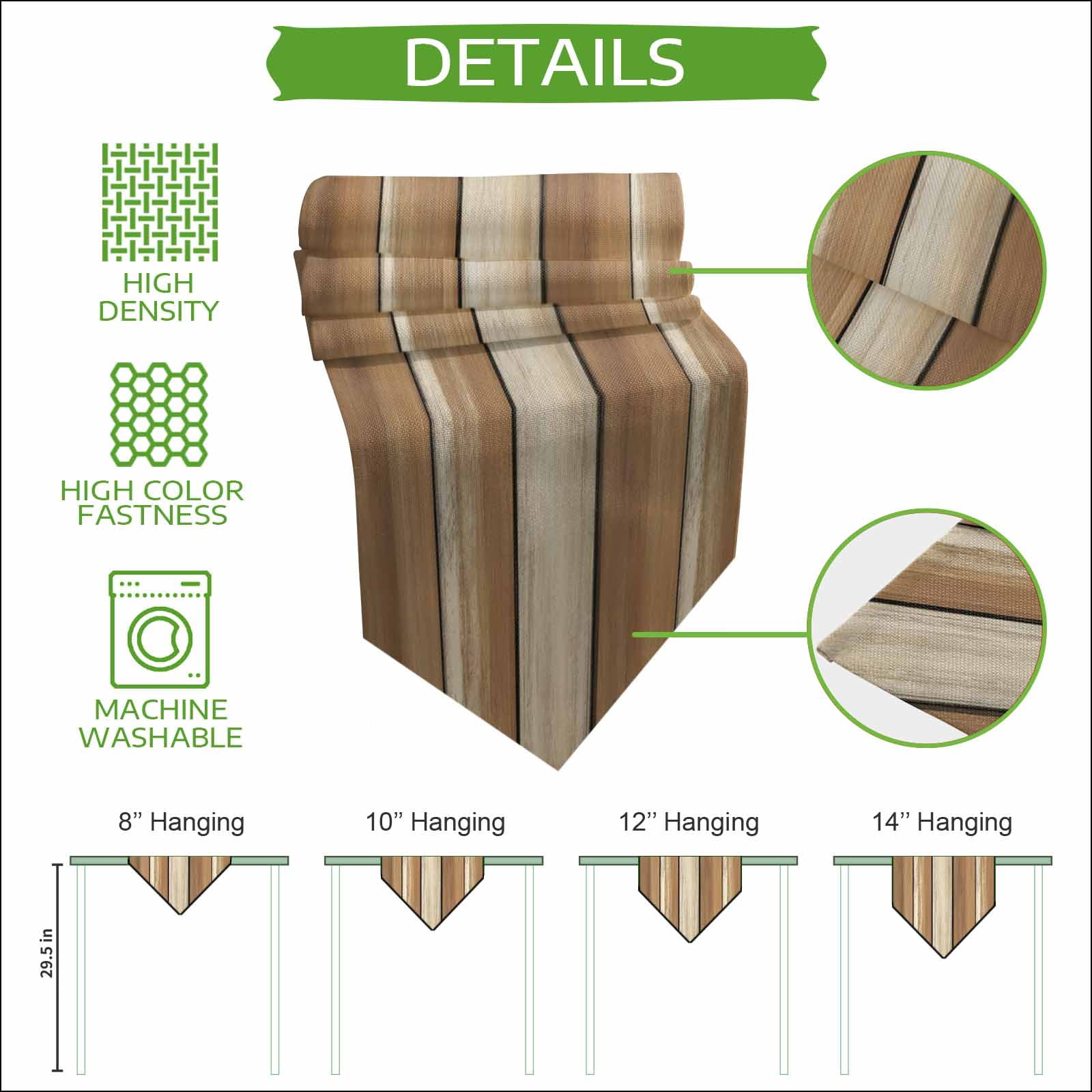 Table Runners 48 Inches Long, Brown Khaki Wooden Cotton Linen Kitchen Dining Coffee Table Runner for Party Home Decor, Vintage Farmhouse Retro Art Tabletop Dresser Scarves Runner Decor 13x48 Inch