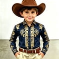 thumbnail image 2 of Curuila Kids Boys Shirt Cowboy Print Lapel Button Down Long Sleeve Comfort Casual Tops Navy Size 10-11 Years, 2 of 4