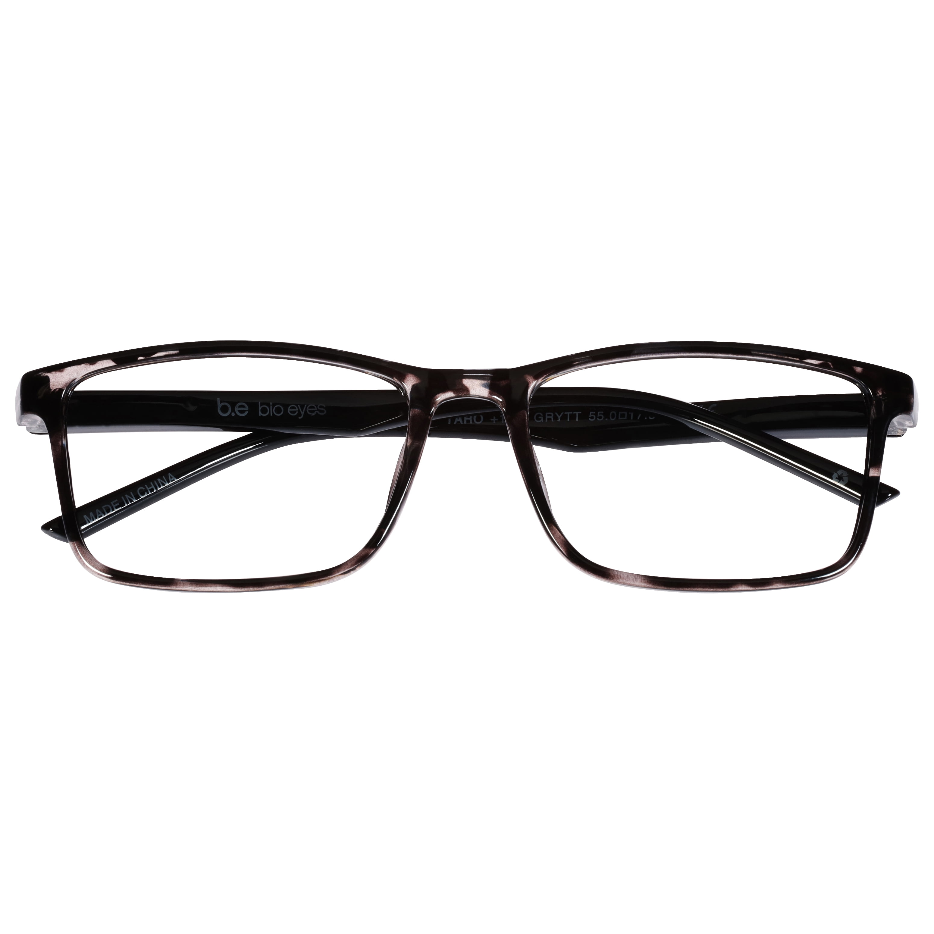 B.E Bio Eyes Mens Rectangular Reading Glasses Made from Recycled Plastic Taro +1.50 in Grey