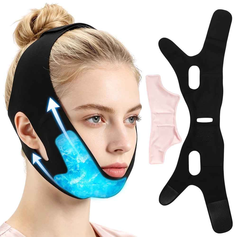 V Line Face Lifting Belt with Jaw Ice Pack, Double Chin Reducer, Facial Slimming Chin Strap - Chin Up Mask Face Lifting Belt