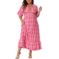 thumbnail image 2 of DARING DIVA Plus Size Bell Sleeve Ruffled Hem Boho A Line Long Dress 1X Hot Pink, 2 of 6