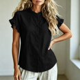 thumbnail image 5 of Neewe Women Loose Casual Short Sleeve Button Up Shirt Solid Color Blouse Round Neck Basic Collared Daily Top, 5 of 5