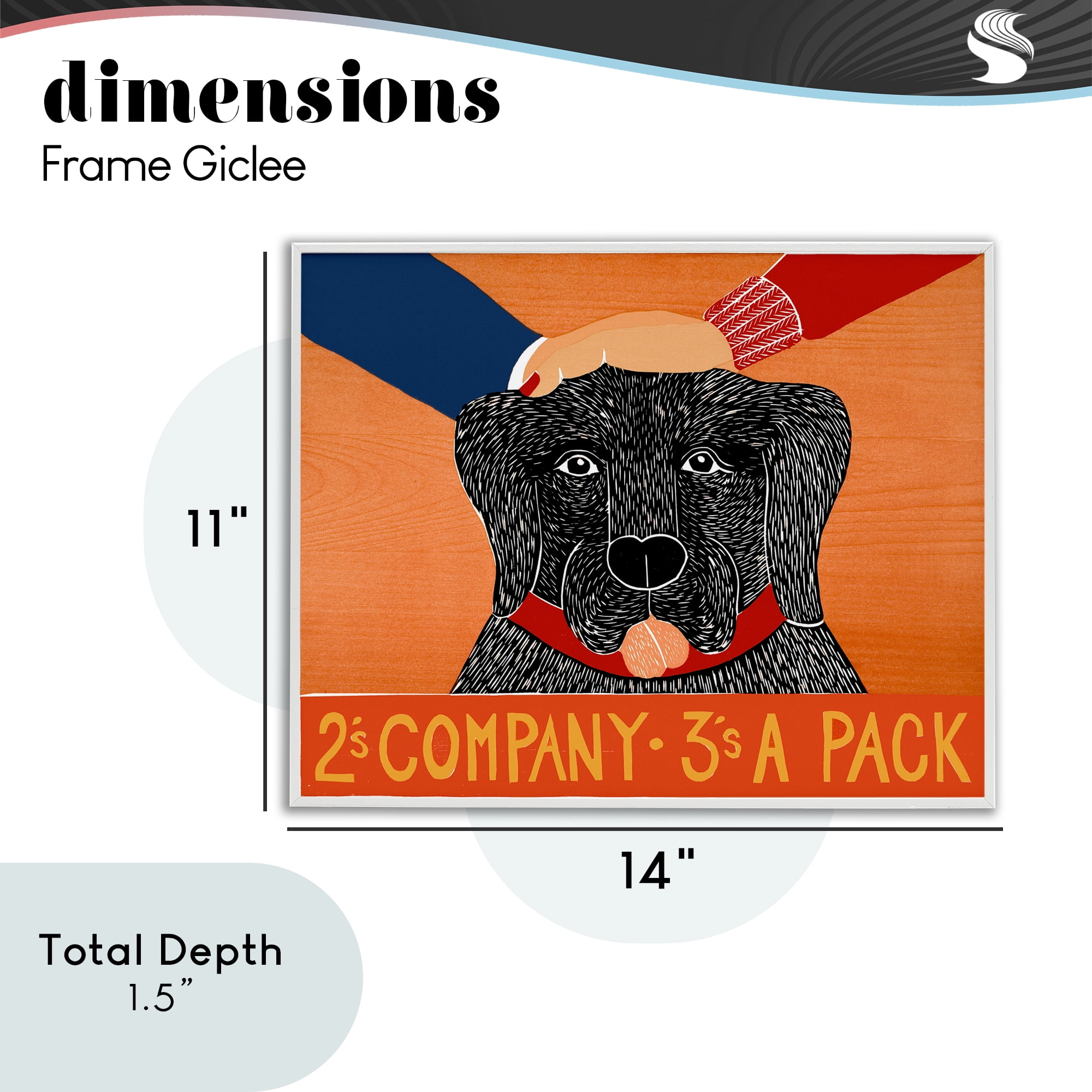 2's Company Dog White Framed Giclee Art, design by Stephen Huneck