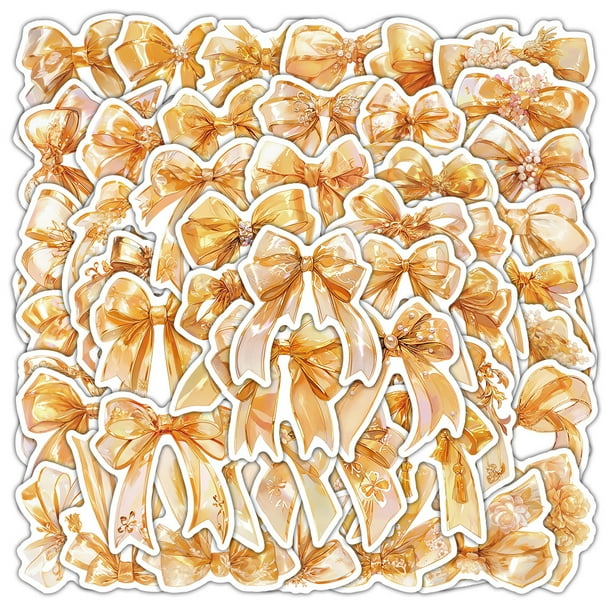 Paquete de pegatinas con lazo dorado, 50 unidades, vinilo impermeable para álbum de recortes