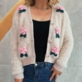 thumbnail image 5 of Womens Fuzzy Cardigan Sweater Long Sleeve Floral Cardigans Button Front Fluffy V Neck Sweaters Beige, L, 5 of 5