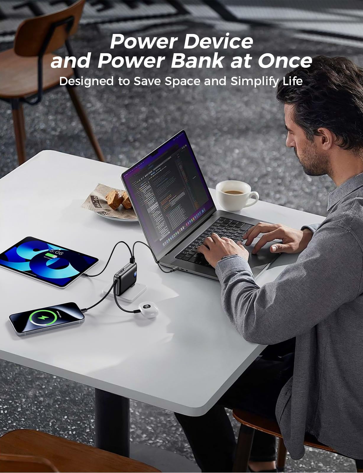 Portable Charger with Wall Plug,Power Bank 10000mAh 22.5W Fast Charging, 4 Outputs Slim Battery Pack with LED Display, Built in Cables All in One Travel Charger for iPhone 17/16/15/14 ,Classic Black