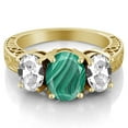 thumbnail image 2 of Gem Stone King 4.50 Ct Green Malachite White Created Sapphire 18K Yellow Gold Plated Silver Ring (Size 7), 2 of 3