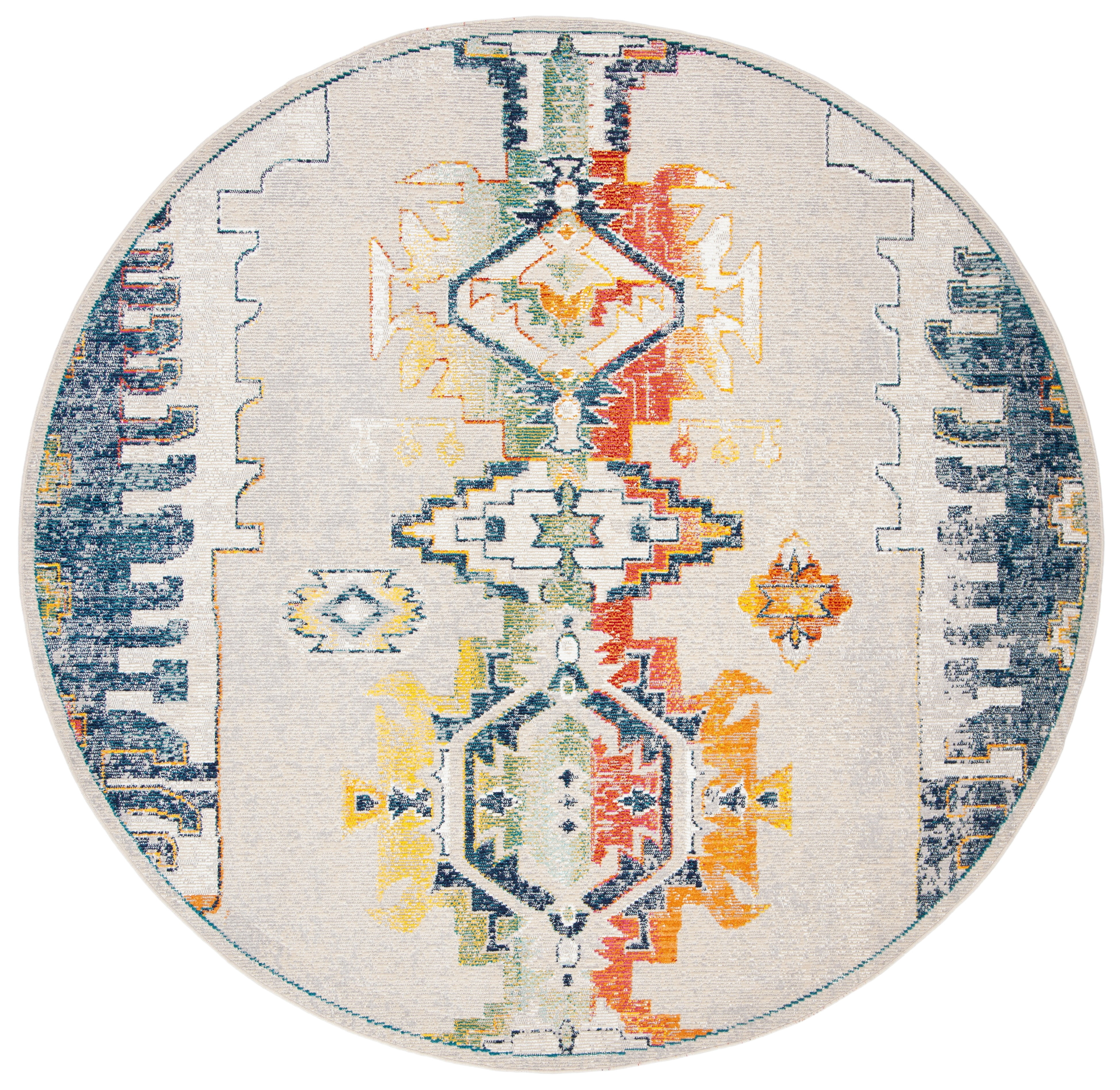 SAFAVIEH Crystal Qiana Oriental Area Rug, Light Gray/Orange, 7' x 7' Round