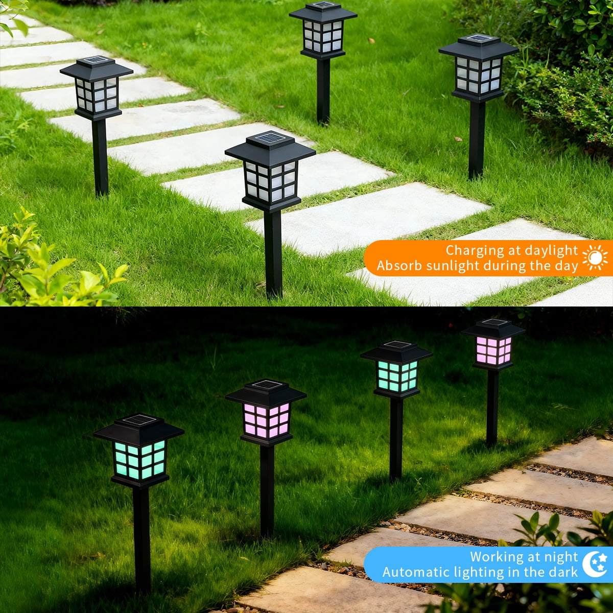 24 Pack Solar Lights Outdoor Decorative, Solar LED Waterproof Pathway Lights Outdoor, Solar Powered Retro Garden Yard Lights for Garden, Landscape, Path, Yard, Patio, Multicolour