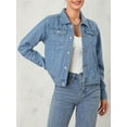 thumbnail image 4 of Michellecmm Basic Fitted Denim Jacket for Women, Long Sleeve Solid Color Casual Button Down Chest Pocket Jean Tops, 4 of 9