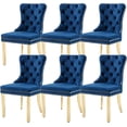 thumbnail image 2 of KCC Velvet Tufted Dining Chairs Set of 6, Back Pull Ring & Nailhead Trim, Gold Stainless Steel Leg Upholstered Side Chairs for Kitchen & Dining Room, Blue, 2 of 9