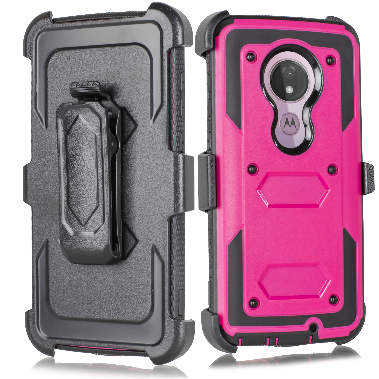 Value Pack ! for T-Mobile Revvlry+ Plus Case, Shockproof Full Body Protective Case Cover with Kickstand and Belt Swivel Clip Compatible with Motorola Moto G7 / Moto G7 Plus case Phone Case 360° (Pink) - image 2 of 4