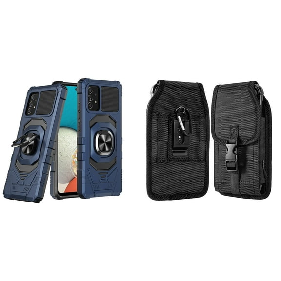Case with Belt Holster Bundle for Samsung Galaxy A53 5G: Heavy Duty Shield Cover (Blue) and Vertical Nylon Buckle Phone Pouch