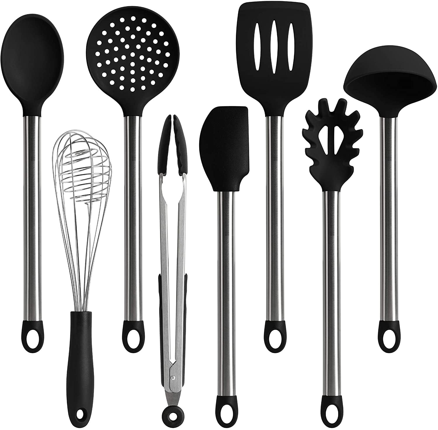 8 Piece Non-Stick Kitchen Utensil Set Stainless Steel & Silicone Cooking Ware 