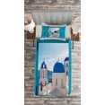 thumbnail image 3 of Ambesonne Landscape Quilted Bedspread Set 2 Pcs, Greece Oia Building, Twin Size, Aqua Blue White, 3 of 3