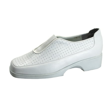 24 HOUR COMFORT Tatum Women s Wide Width Leather Slip-On Shoes WHITE 5.5
