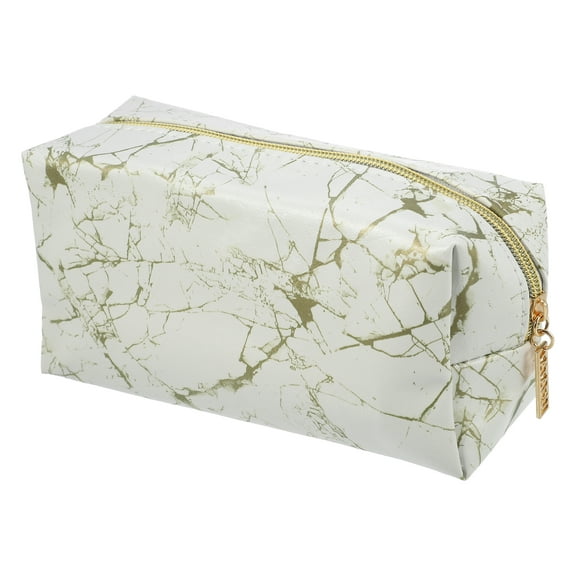 Unique Bargains Floral Makeup Bag Zipper Flower Cosmetic Pouch White, Gold Tone