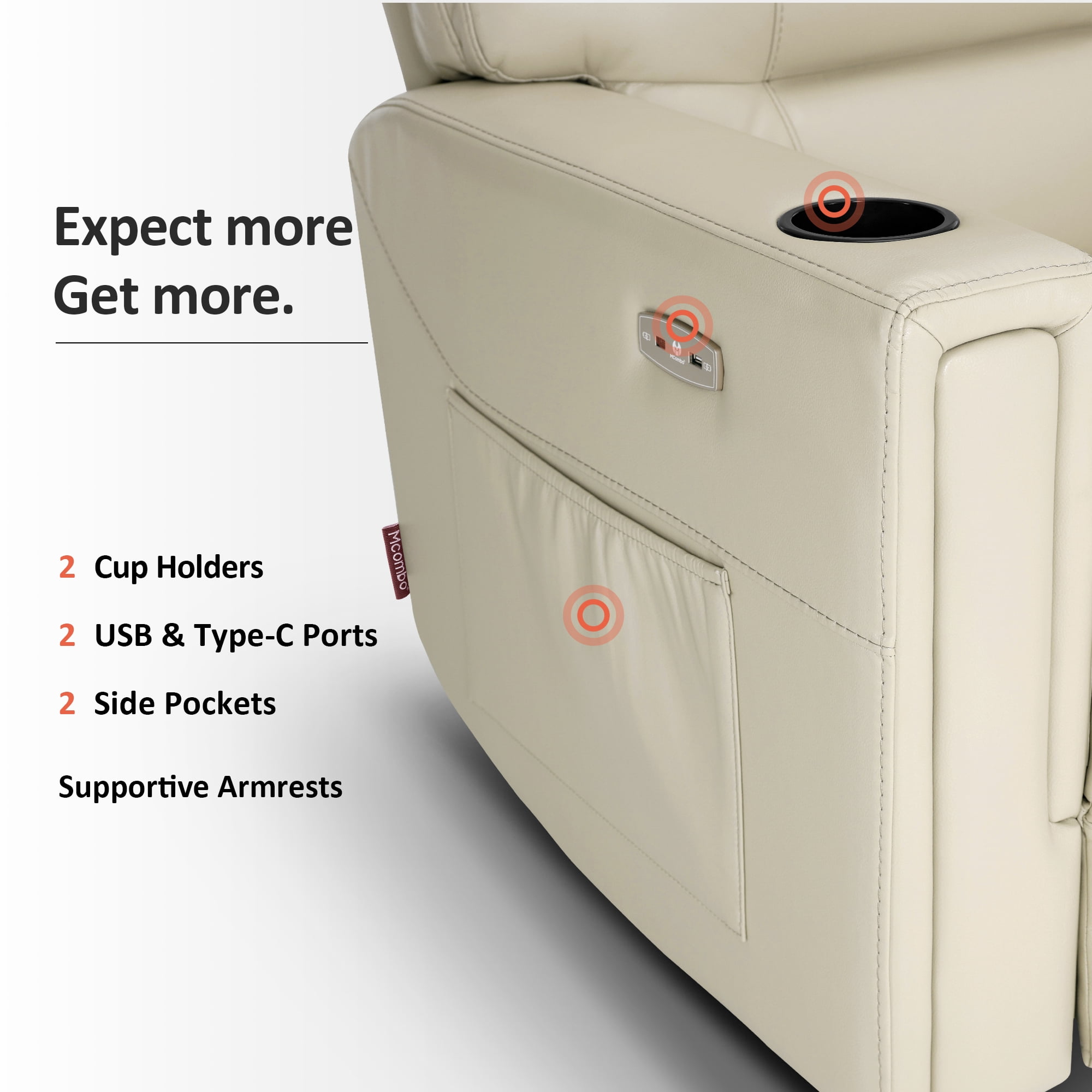 MCombo 380lbs Oversized Dual Motors Lay Flat Power Lift Recliner Chair with 27'' Extra-Wide Seat for Heights 5'7''-6'6" Big and Tall People, Faux Leather(Cream White)