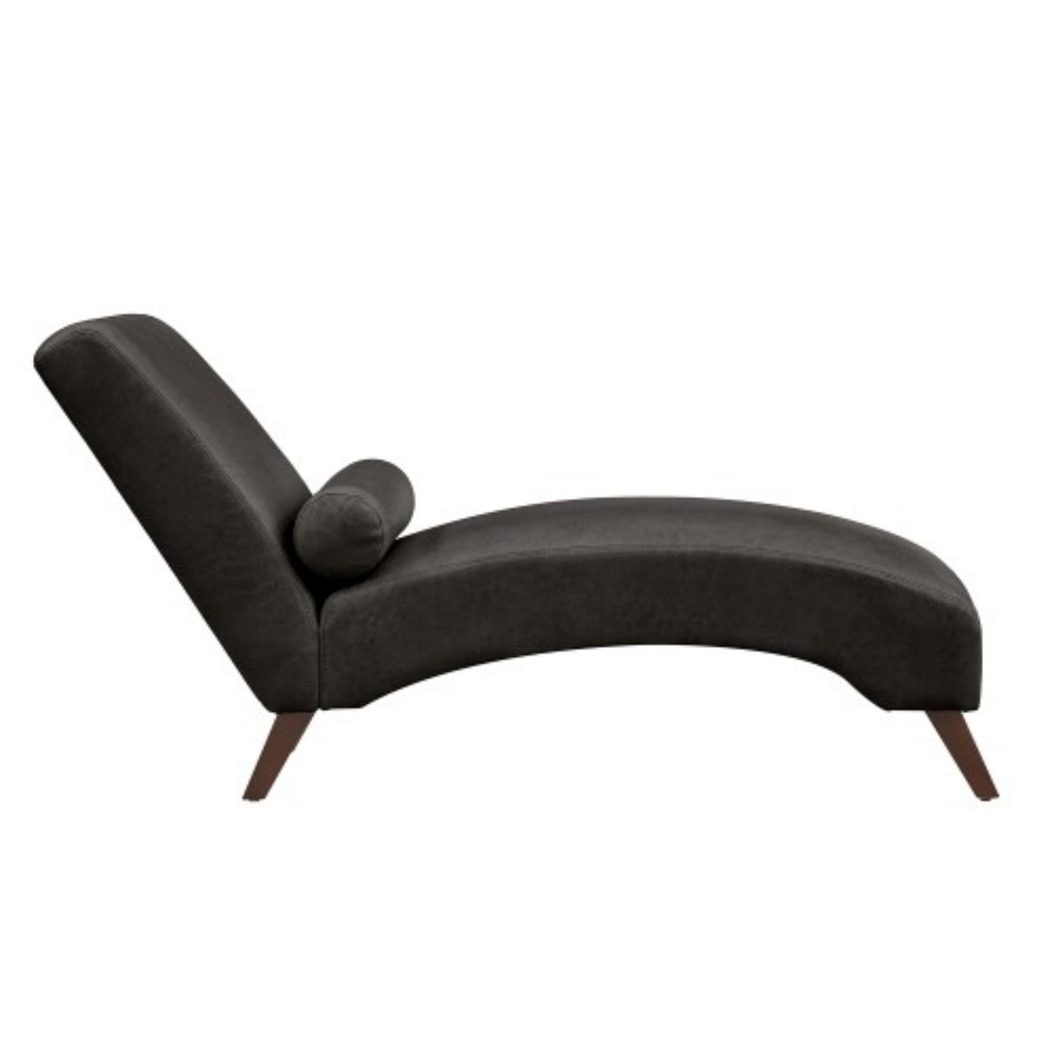 Chaise Lounge Chair with Bolster Pillow, Modern Curved Lounge Chair in Premium Tech Fabric, Upholstered Reading Chaise for Living Room & Bedroom, Wooden Legs, 400 lbs Capacity, Dark Gray