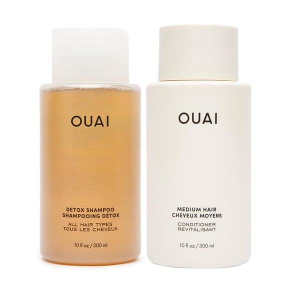 OUAI Detox Champú y acondicionador de cabello medio – Champú clarificante para acumular producto de aceite de suciedad y agua dura y acondicionador hidratante para cabello medio (2 unidades)