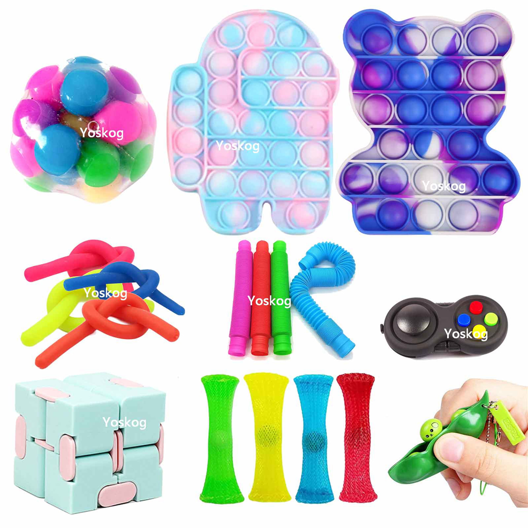 20 Pieces Sensory Fidget Toy Set for Autism,Stress Relief Fidget Toys for Kids Adults,Anxiety Fidget Toy,Pop It Fidget Toys Set,Push Pop Bubble Fidget Sensory Toy