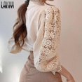 thumbnail image 3 of ZHAOCHENG Camisas de mujer, blusa vintage de encaje blanco liso, blusa holgada con botones coreanos para mujer, blusas casuales de primavera huecas para mujer, blusas blancas M, 3 of 5